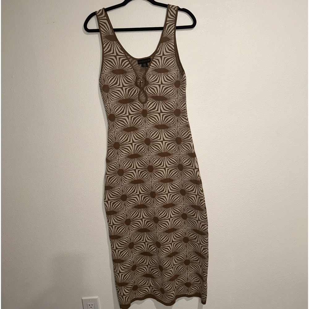 house of harlow 1960 dress medium Sleeveless Midi V Neck Pencil Style Brown